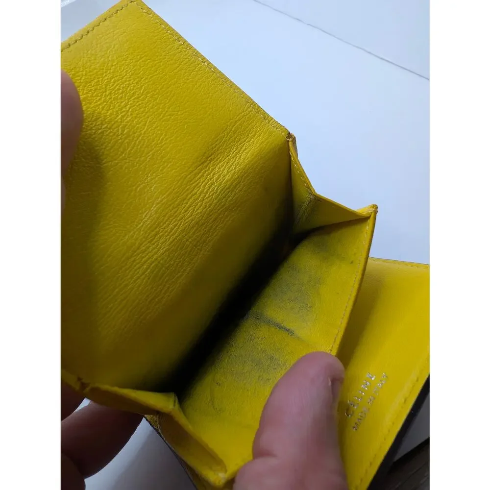 Authentic Céline Compact Trifold Wallet Black Yellow Leather